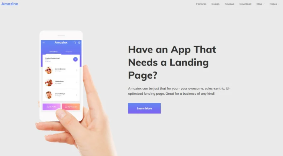 Amazinx Mobile App Responsive One Page WordPress Theme