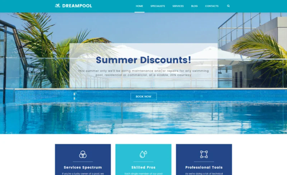 Dream Pool Pool Cleaning Pool Repair WordPress Theme