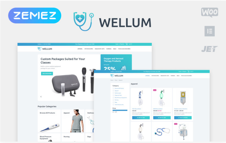 Wellum Medical ECommerce Classic Elementor WooCommerce Theme