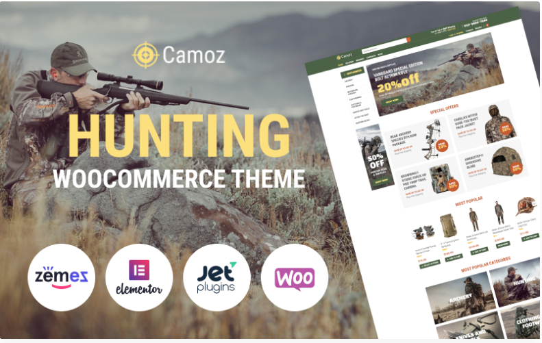 Camoz Hunting ECommerce Classic Elementor WooCommerce Theme