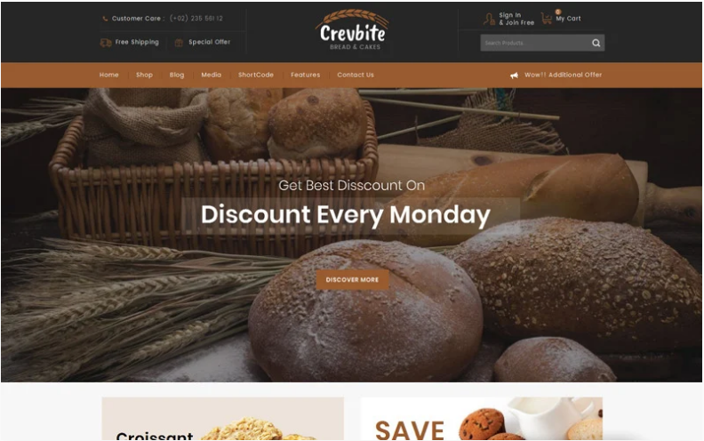 Crevbite Bakery Chocolate Store WooCommerce Theme