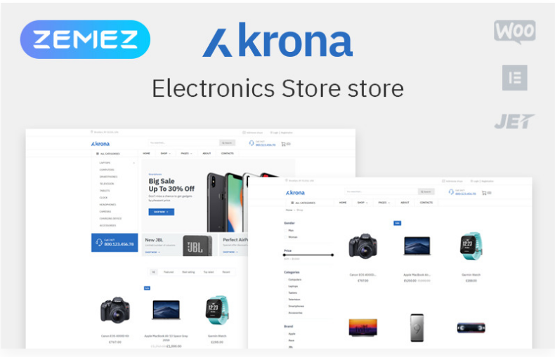 Krona Electronics ECommerce Classic Elementor WooCommerce Theme