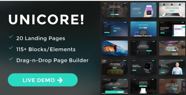 Unicore Mobirise Builder with 20 HTML Bootstrap Landing Page Templates