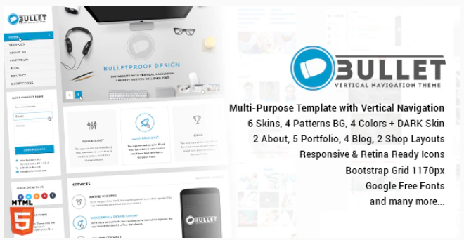 Bullet Multipurpose Vertical Menu HTML Template