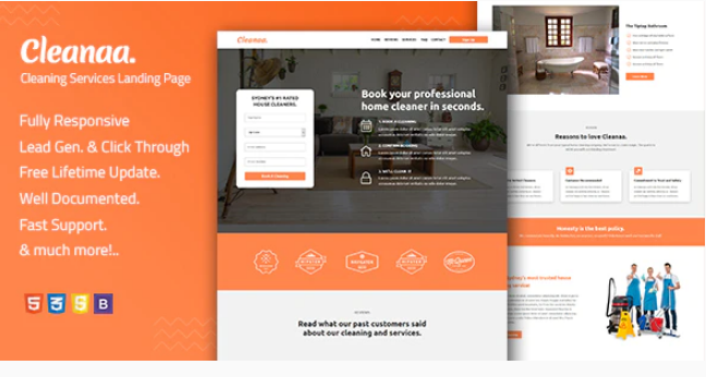 Cleanaa — Cleaning Services Landing Page Template