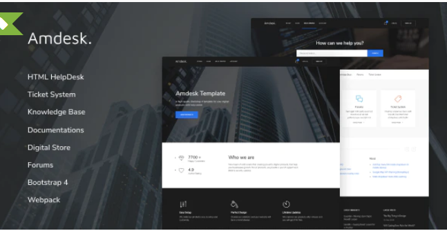 Amdesk HelpDesk and Knowledge Base HTML template