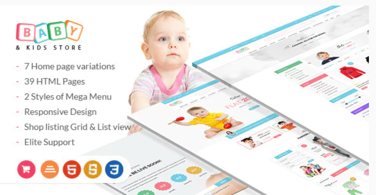 Baby Kids Store eCommerce HTML Template with RTL Package