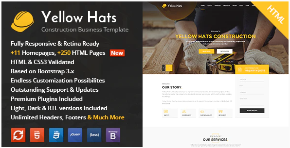 Yellow Hats Construction Building Renovation HTML Template