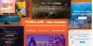 Minilam Multipurpose Email Set with 100 Modules MailChimp Editor StampReady Online Builder