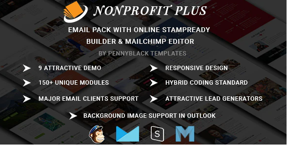 Nonprofit Plus Email Pack With Online StampReady Mailchimp Editors