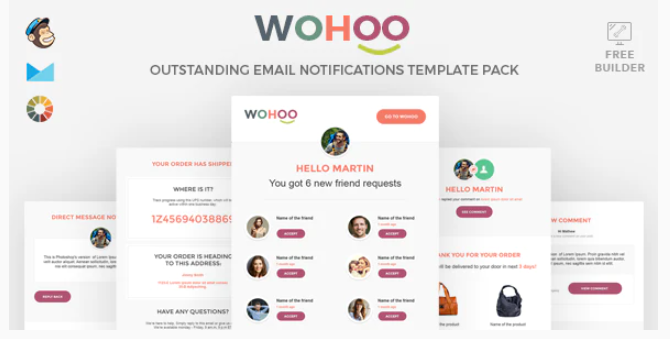 WOHOO Beautiful Email Notifications Template 15 Modules Mailchimp CampaignMoniter Builder