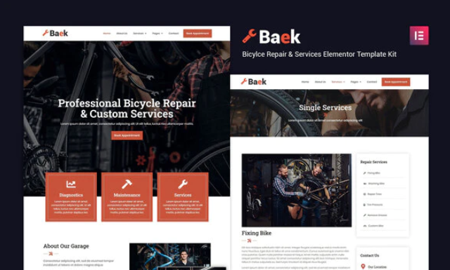 Baek Bicycle Repair and Service Elementor Template Kit