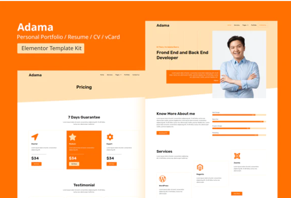 Adama Personal Portfolio Resume Elementor Template Kit