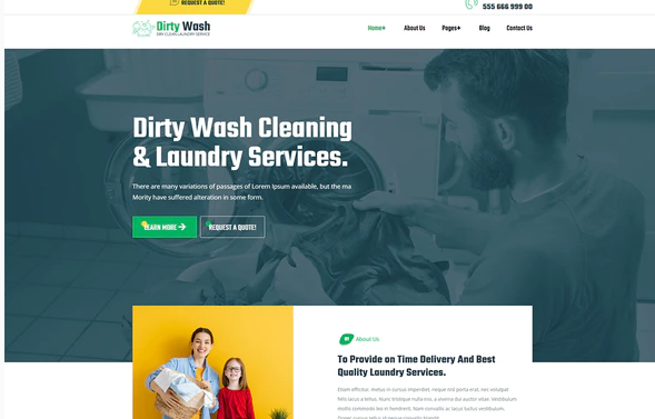 DirtyWash Dry Cleaning Laundry Service Elementor Template Kit