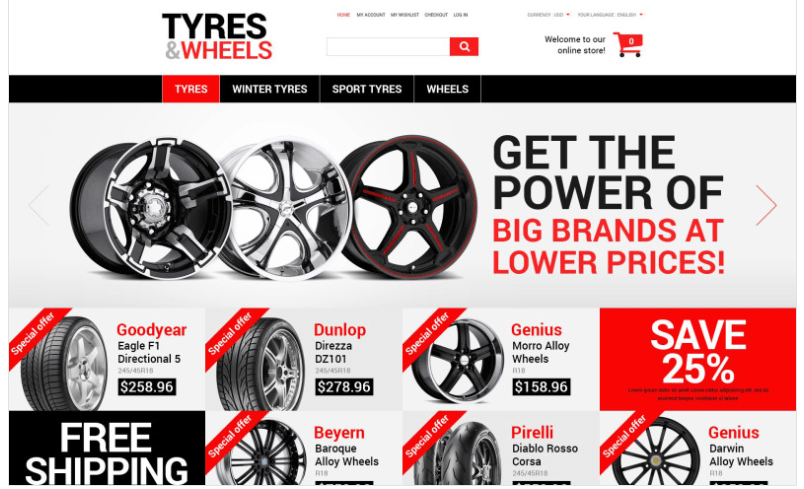 Wheels and Tyres Magento Theme