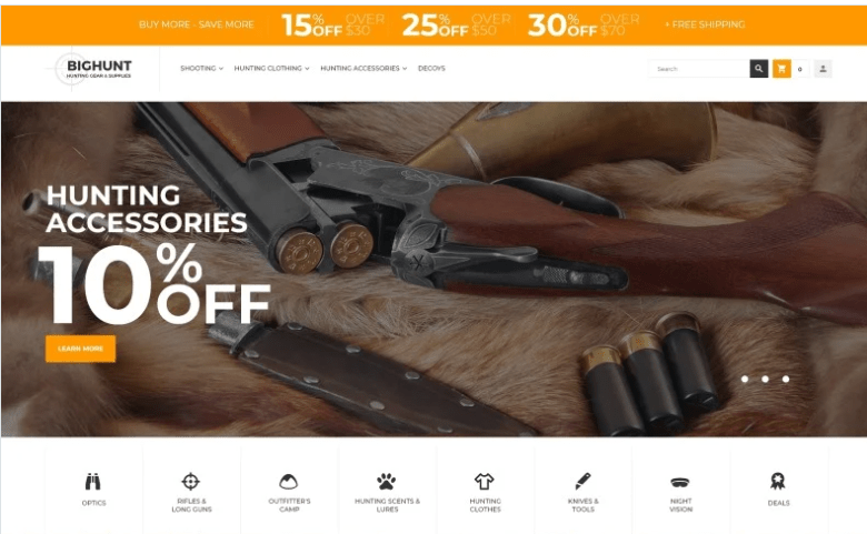 BigHunt Hunting Gear Store Template Magento Theme