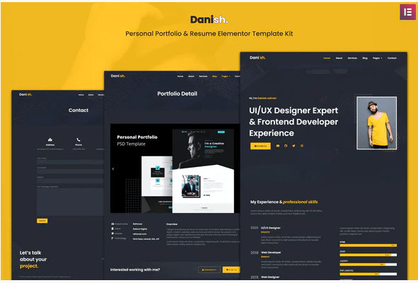 Danish Personal Portfolio Resume Elementor Template Kit