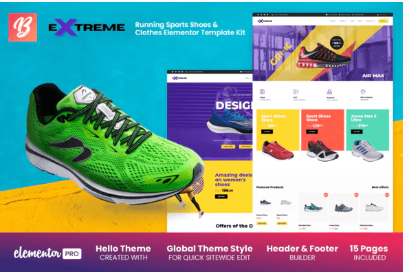 Extreme Running Sports Shoes Clothes Elementor Template Kit