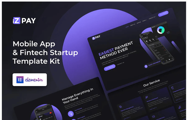 iZPAY Mobile App Fintech Startup Elementor Template Kit