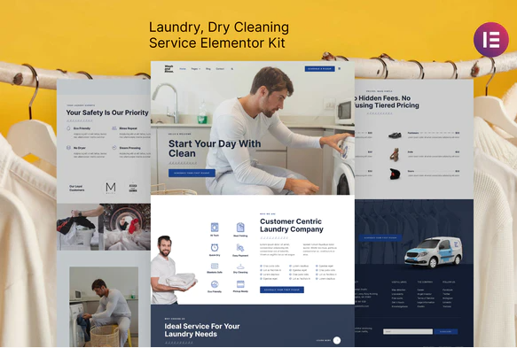 Wash Rinse – Laundry Dry Cleaning Service Elementor Template Kit 1