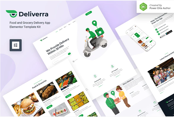 Deliverra – Food Grocery Delivery App Elementor Template Kit