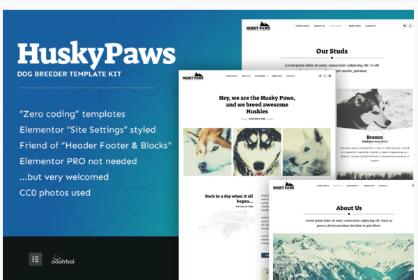 HuskyPaws Dog Breeder Elementor Template Kit