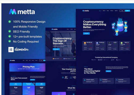 Metta Cryptocurrency Blockchain Bitcoin Elementor Template Kit