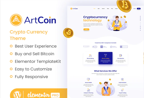 ArtCoin Bitcoin Cryptocurrency Elementor Template Kit