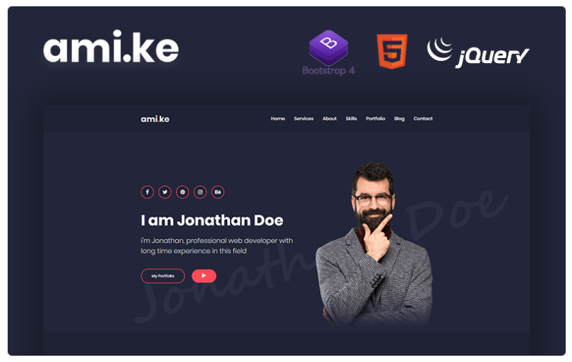 Amike Personal Portfolio Boostrap 4 Website Template