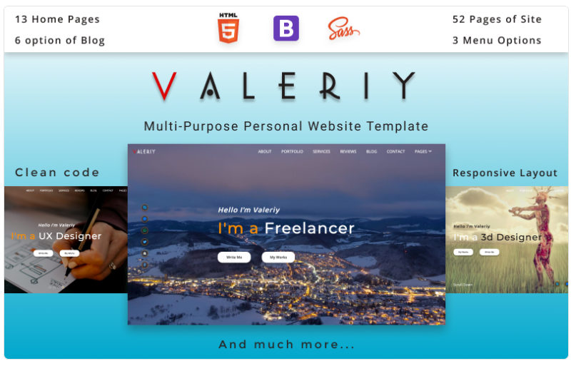 Valeriy Multi Purpose Personal Website HTML Template Website Template