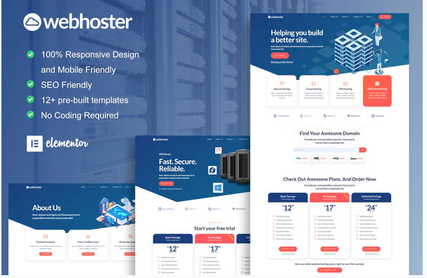 WebHoster Web Hosting Service Elementor Template Kit 1