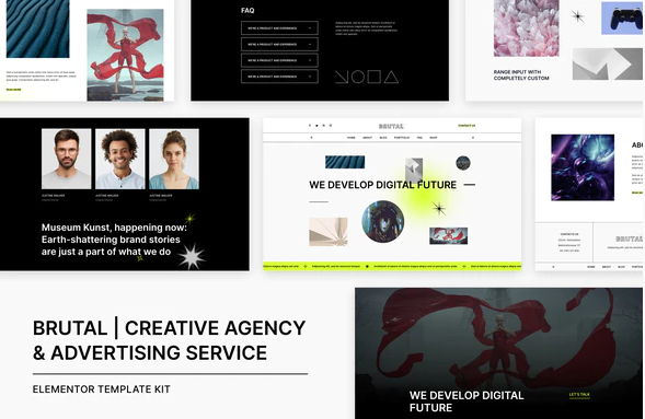 Brutal Creative Agency Advertising Service Elementor Template Kit