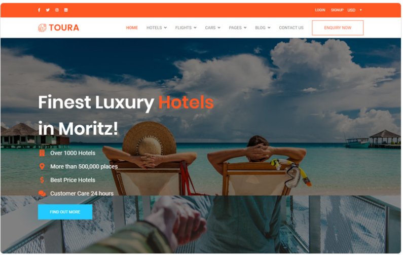 Toura Travel Agency Booking Responsive Website Template