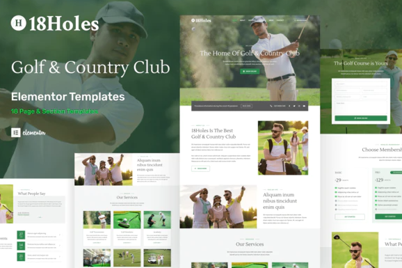 18Holes Golf Country Club Website Elementor Template Kit