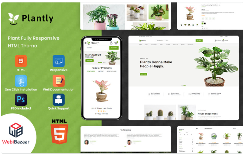 Plantly Plants And Nursery HTML5 eCommerce Website template Website Template