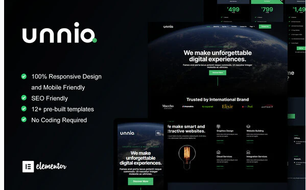 Unniq Dark Digital Creative Agency Elementor Template Kit