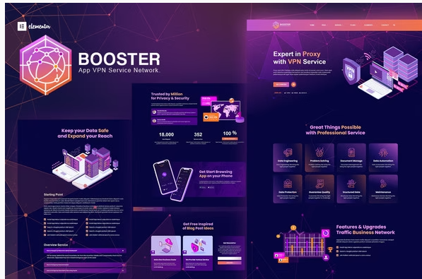 Booster Proxy App VPN Service Elementor Template Kit