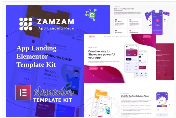 Zamzam App Landing Elementor Template Kit