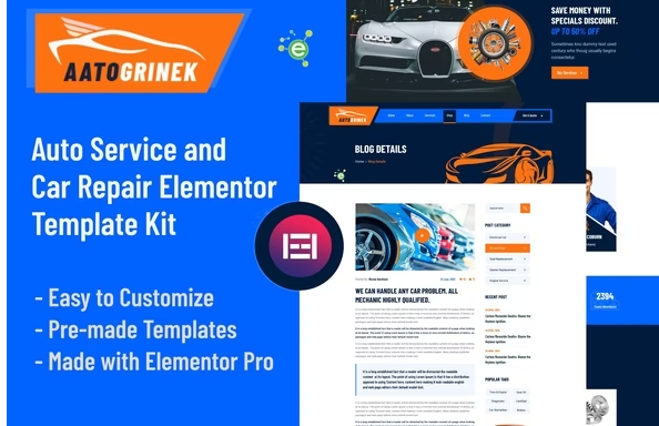 Aatogrinek Auto Service Car Repair Elementor Template Kit