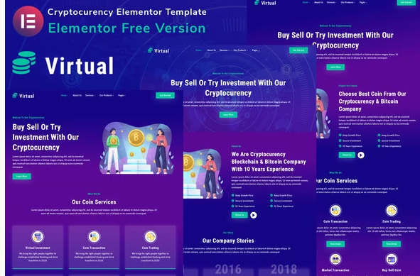 Virtual Cryptocurency Blockchain Bitcoin Elementor Template Kit