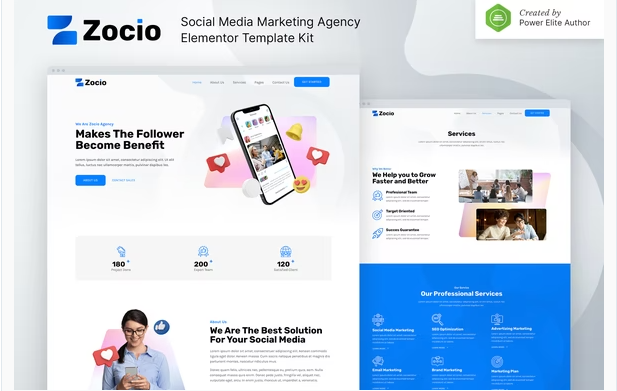 Zocio – Social Media Marketing Agency Elementor Template Kit