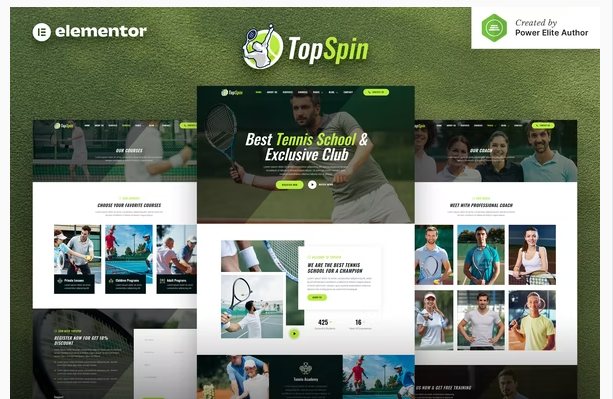 TopSpin – Tennis School Sports Club Elementor Template Kit