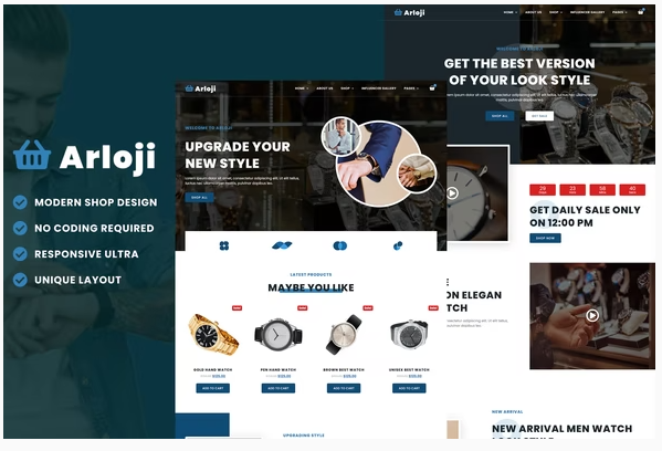 Arloji Modern Hand Watch Shop eCommerce Elementor Template Kit