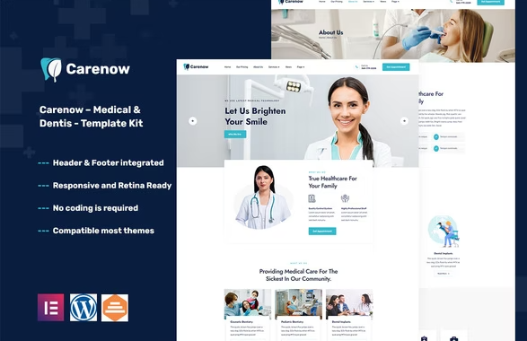 Carenow – Medical Dentist Elementor Template Kit