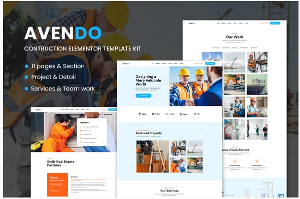 Avendo Construction Elementor Template Kit