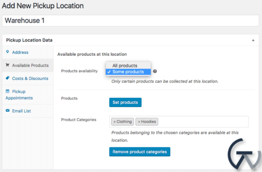 woocommerce local pickup plus add location products