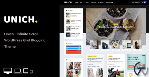 Unich Infinite Scroll WordPress Blogging Food Recipes Theme