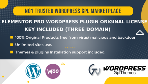 Elementor Pro WordPress Plugin Original License key Included (three domain)