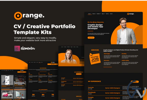 Orange CVCreative Portfolio Elementor Template Kits