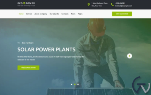 Ecopowex solar panels and renewable energy plant WordPress Theme